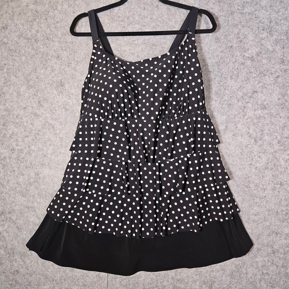 St John's Bay Womens Black Polka Dot Tiered Swimdress Vacation Modest Sz 22W